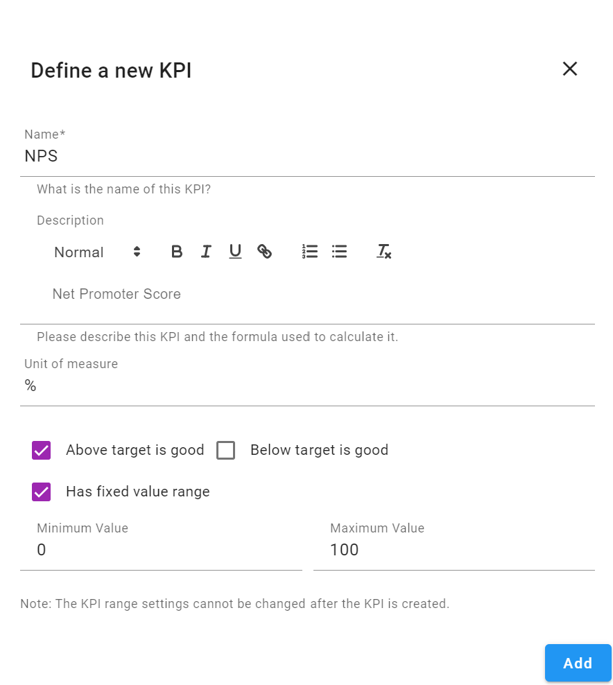 Sengi - A screen grab showing how easy it is to create a KPI in Sengi.